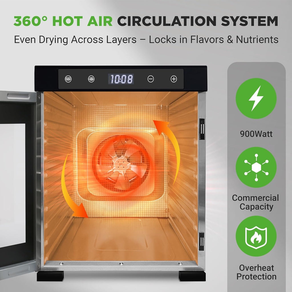 Electric Countertop Food Dehydrator -900-Watt Premium Multi-Tier Meat Beef Jerky Maker Fruit/Vegetable Dryer w/10