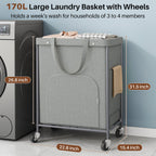 170L Large Laundry Basket with Wheels, Rolling Laundry Hamper Easy Access Clothing Minimizes Bending, Laundry Cart