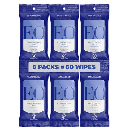Hand Sanitizer Wipes, 10 Wipes (Pack of 6), French Lavender, Sugarcane Derived Alcohol with Essential Oils, TSA friendly
