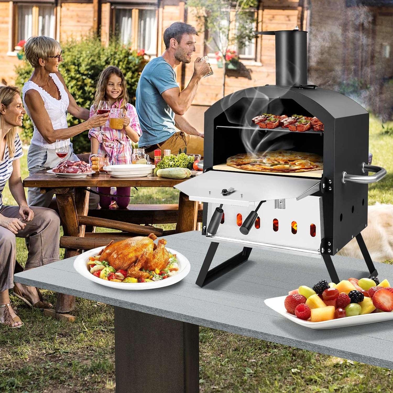 Outdoor Pizza Oven Wood Fired, 2-Layer Outside Pizza Maker