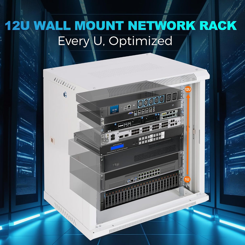 12U Rack, 17.7 Inch Depth Server Rack Network Cabinet for Home Lab