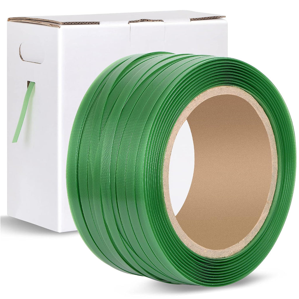 Heavy Duty Packaging Strapping Banding Roll - Green Polyester PET Industrial-Grade, 1000' x 5/8" x 0.035" Pallet