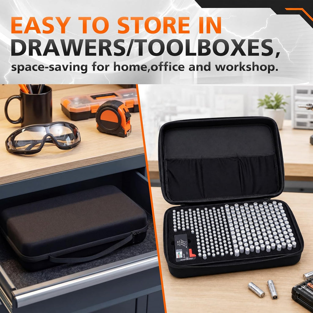 Large Capacity Battery Storage Case with Tester, Portable Organizer Bag for 300 AA & AAA Batteries, Household Home