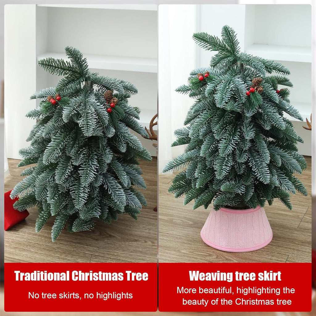 7.5 Inch Knitted Christmas Tree Collar, Rustic Mini Tree Skirt Base Cover for Small Tabletop Trees, Holiday Home