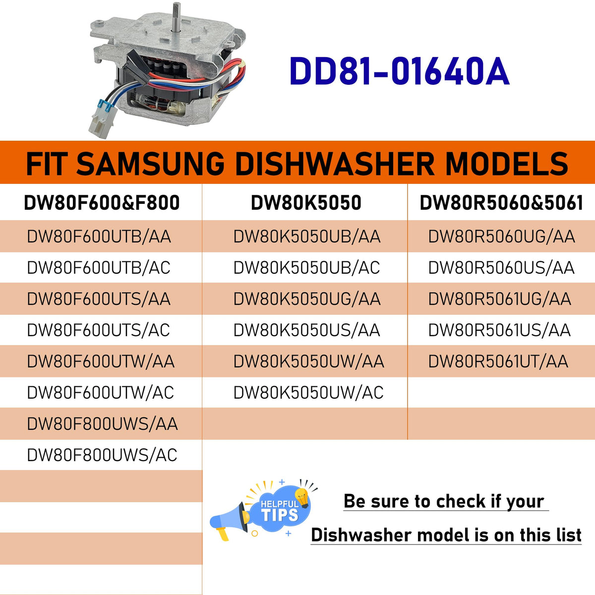 DD81-01640A, IC-77225SSDWB-1 Dishwasher Circulation Pump Motor OEM Replacement Parts for Samsung DW80F600UTS/UTW, DW80K5050UB, DW80K5050UG, DW80K5050US, DW80K5050UW, DW80R5060UG/US, DW80R5061US/UT