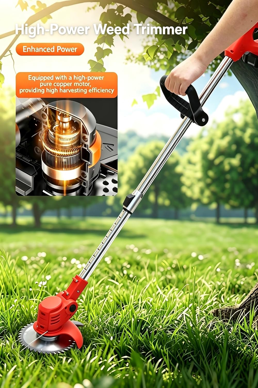 Cordless Weed Eater, Lightweight String Trimmer Edger, Red | Adjustable Shaft, 2 Batteries, 4 Blades, 6-Inch