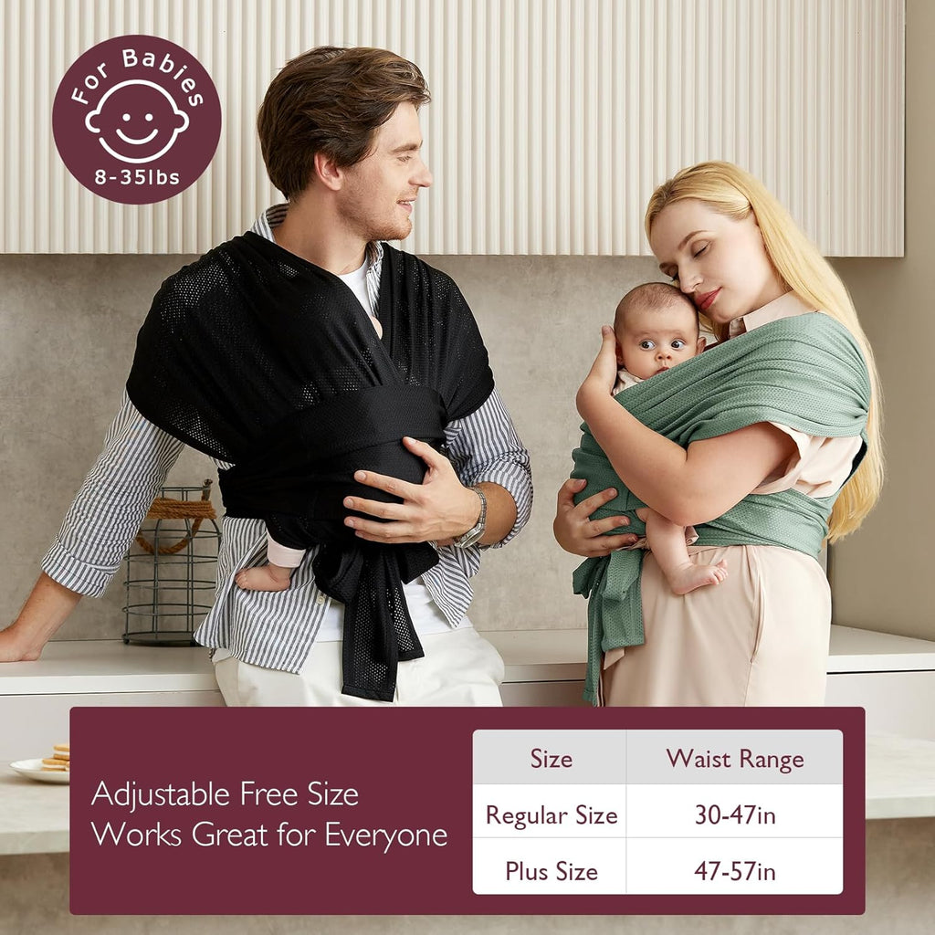 Adjustable Buckle Baby Wrap Carrier, Air-Mesh Cooling for 8-35 lbs | Easy To Wear, No Tying, IHDI Hip-Healthy
