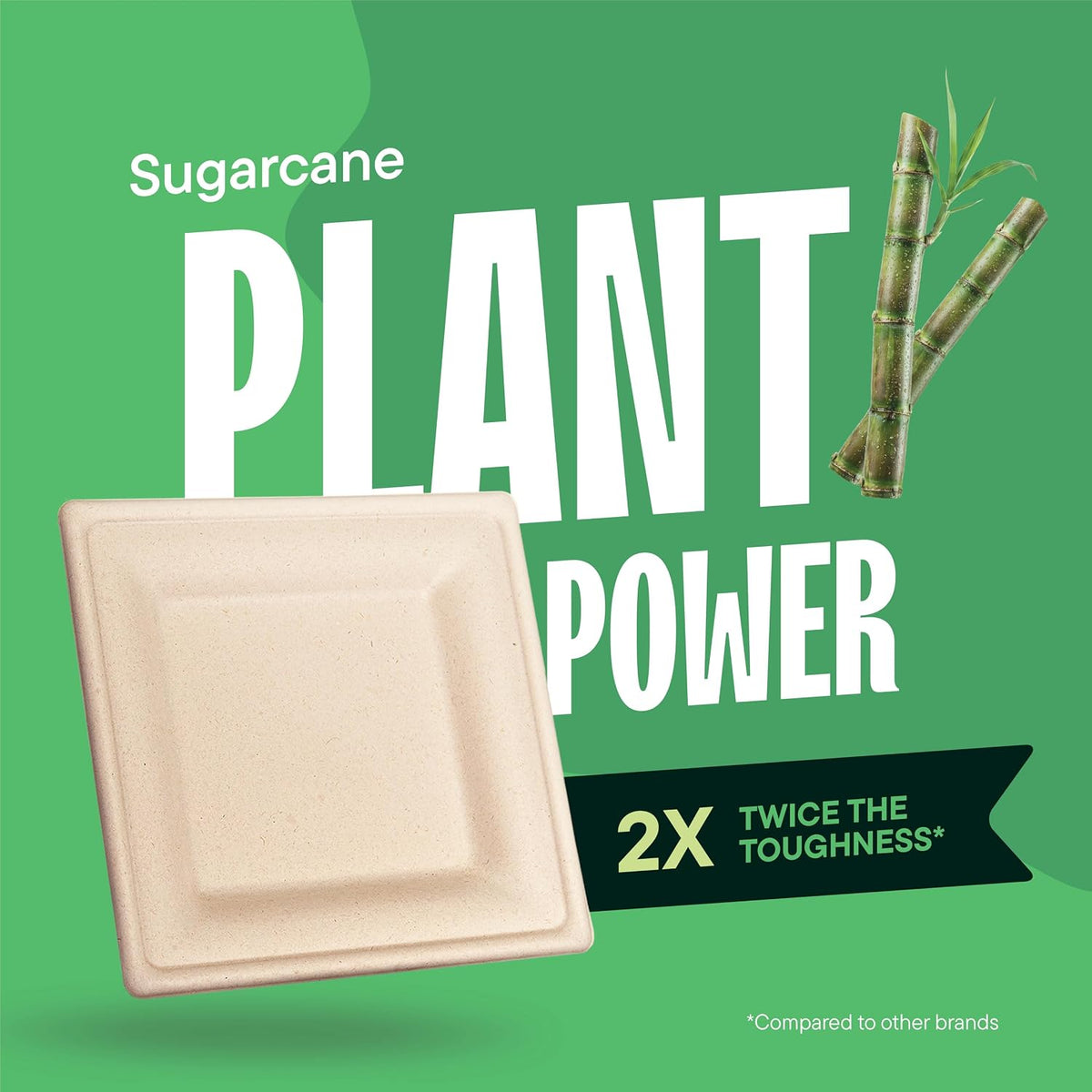 100% Compostable Square Paper Plates - 10 Inch [50-Pack] Heavy Duty