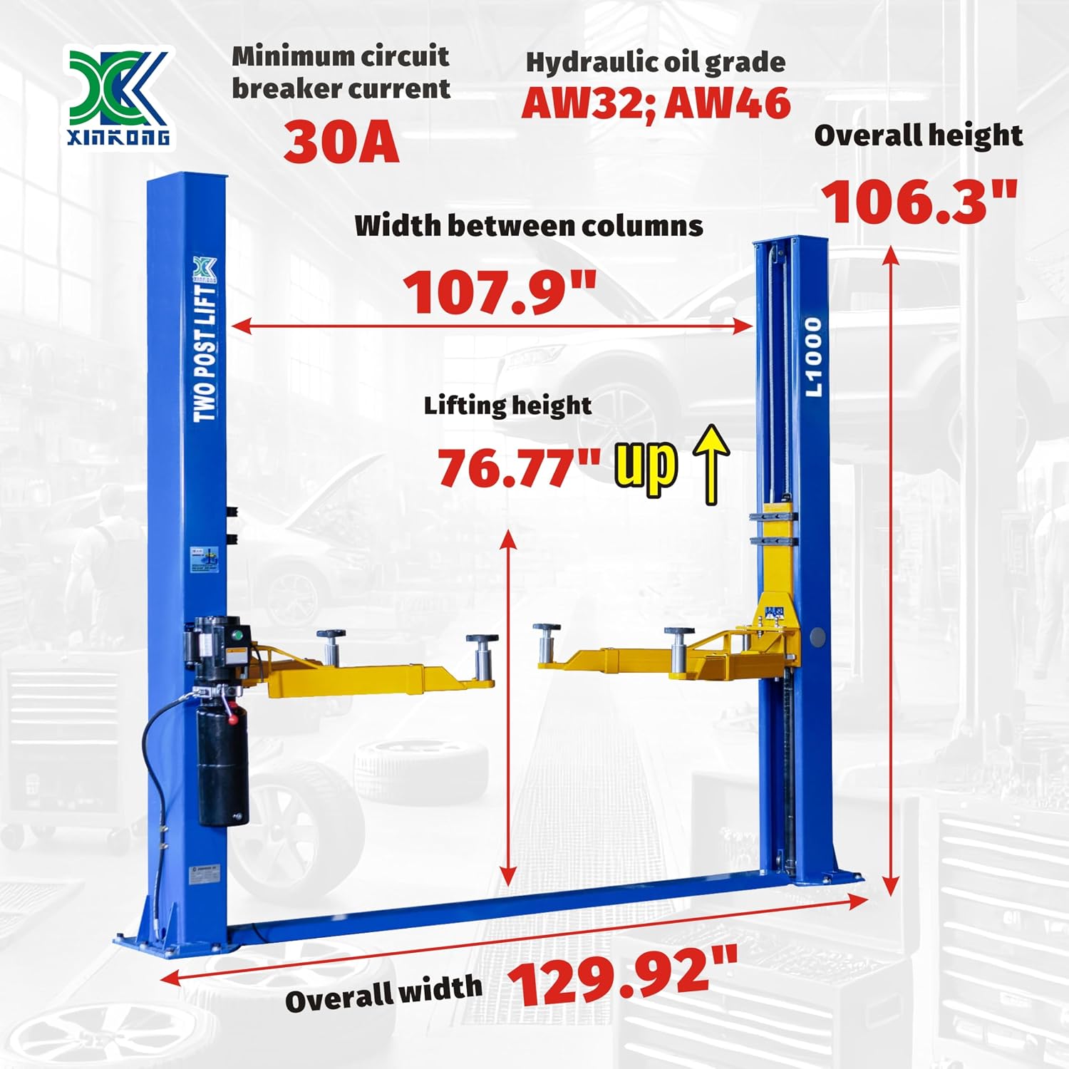 2 Post Auto Car Lift 10000 lb Capacity Truck Clear Floor 220V,L1000