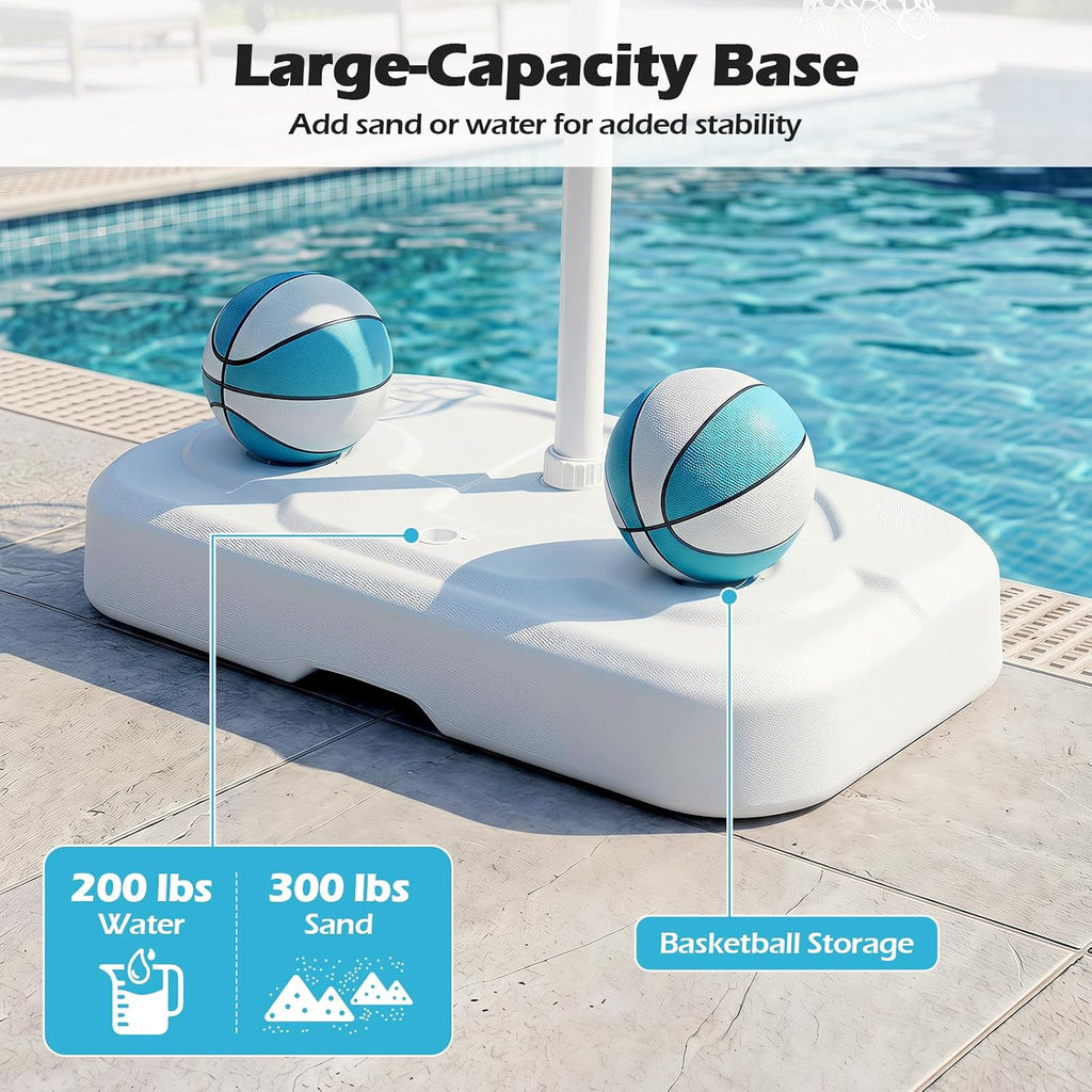 Pool Basketball Hoop w/42'' PC Backboard, 2 Balls, Pump | Shatterproof Outdoor Swimming Poolside Basketball Goal