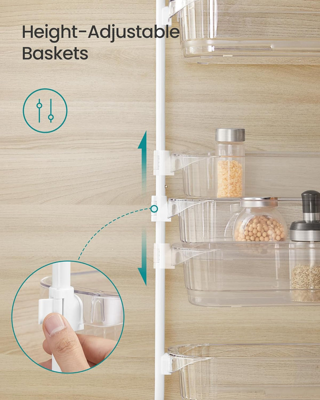 SONGMICS Over the Door Pantry Organizer, 6-Tier Kitchen Pantry Door Organizer with Adjustable Tall Baskets, Hanging