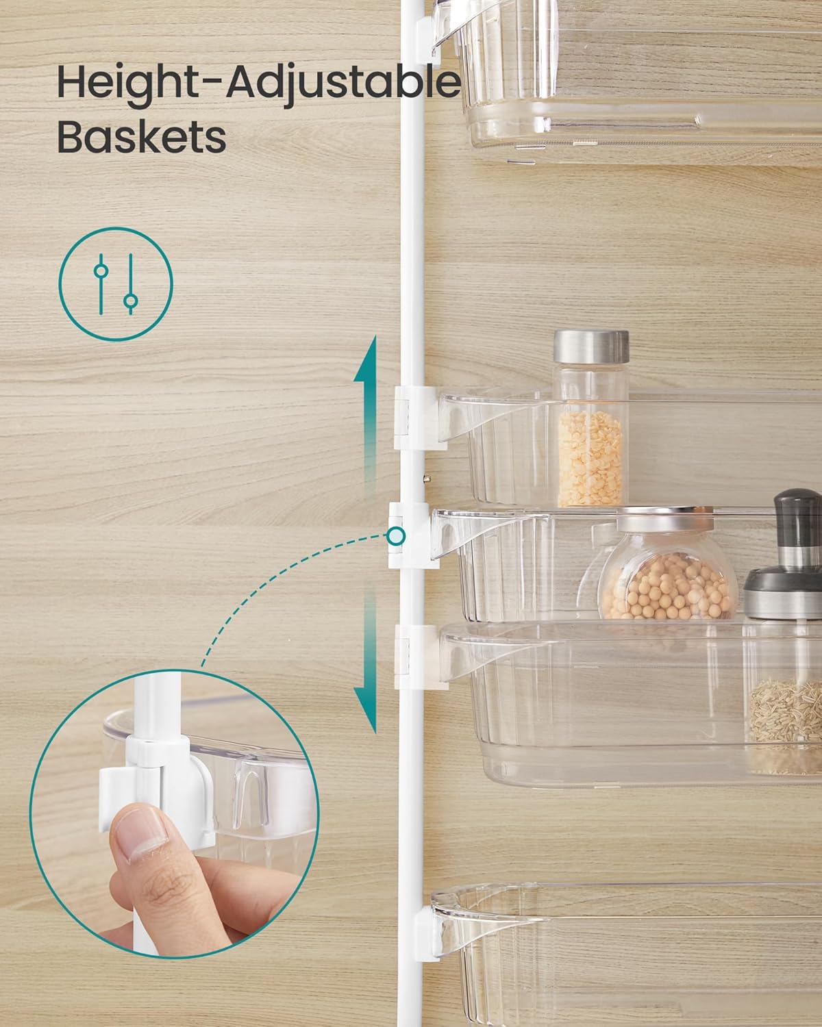 SONGMICS Over the Door Pantry Organizer, 6-Tier Kitchen Pantry Door Organizer with Adjustable Tall Baskets, Hanging