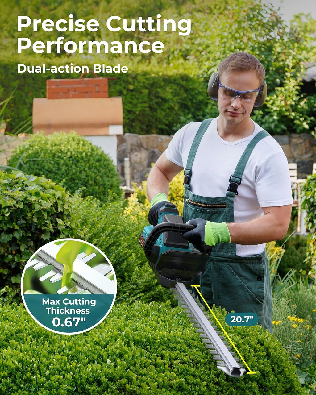 Hedge Trimmers Cordless with Battery, 3000RPM Brushless Motor | Electric Bush Clipper with 2 Pack Batteries, 20''