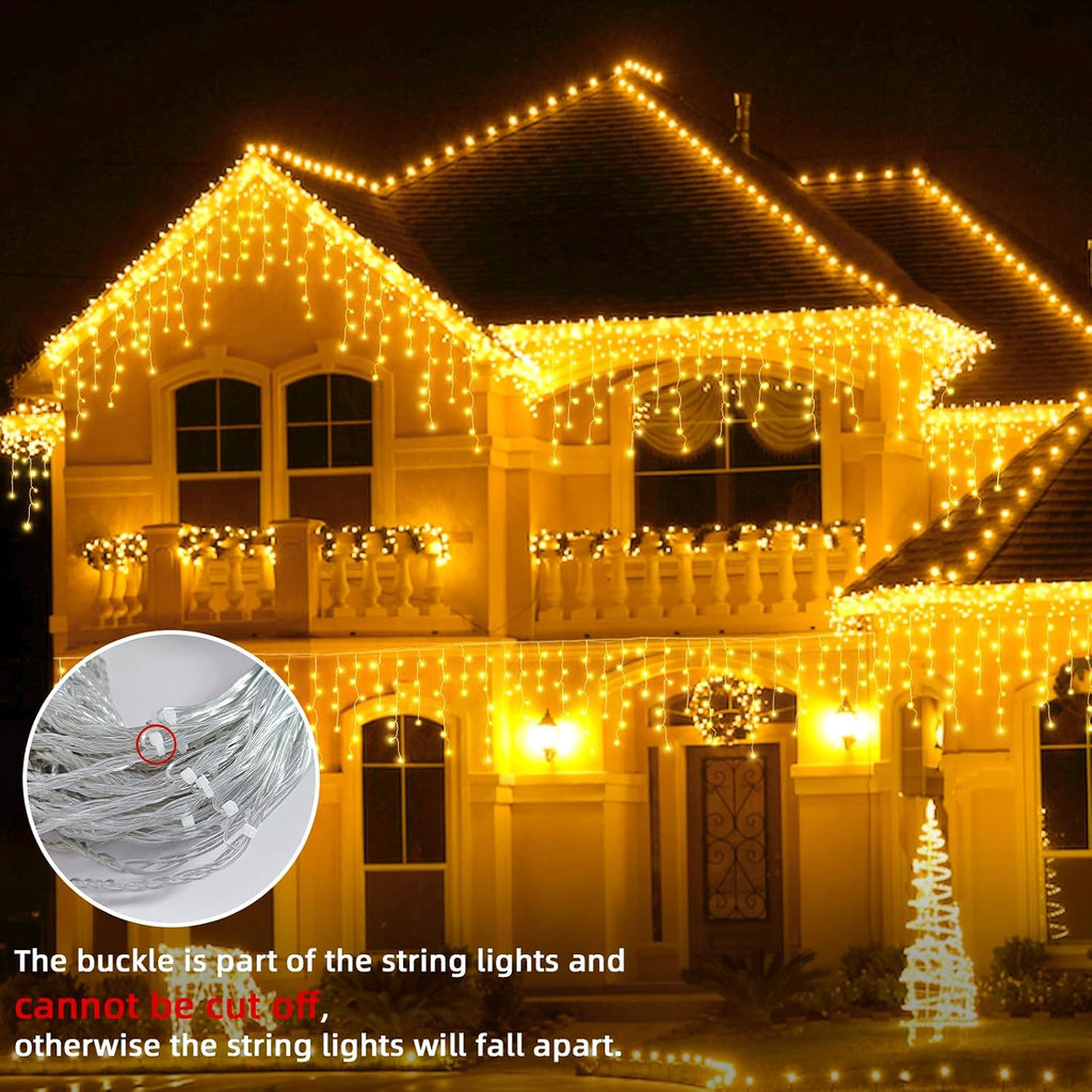 Christmas Outdoor Icicle Lights - 200 LED 21+16 FT 8 Modes Curtain Fairy String Light Plug in, Waterproof for Eaves