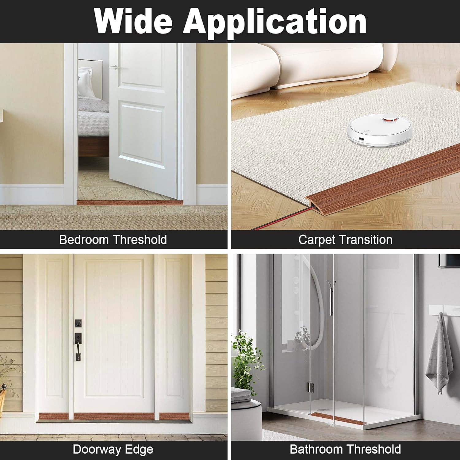 Floor Transition Strip, Self Adhesive Door Threshold for Doorway, Carpet Edging Trim Strip Vinyl Overlap Edge Reducer