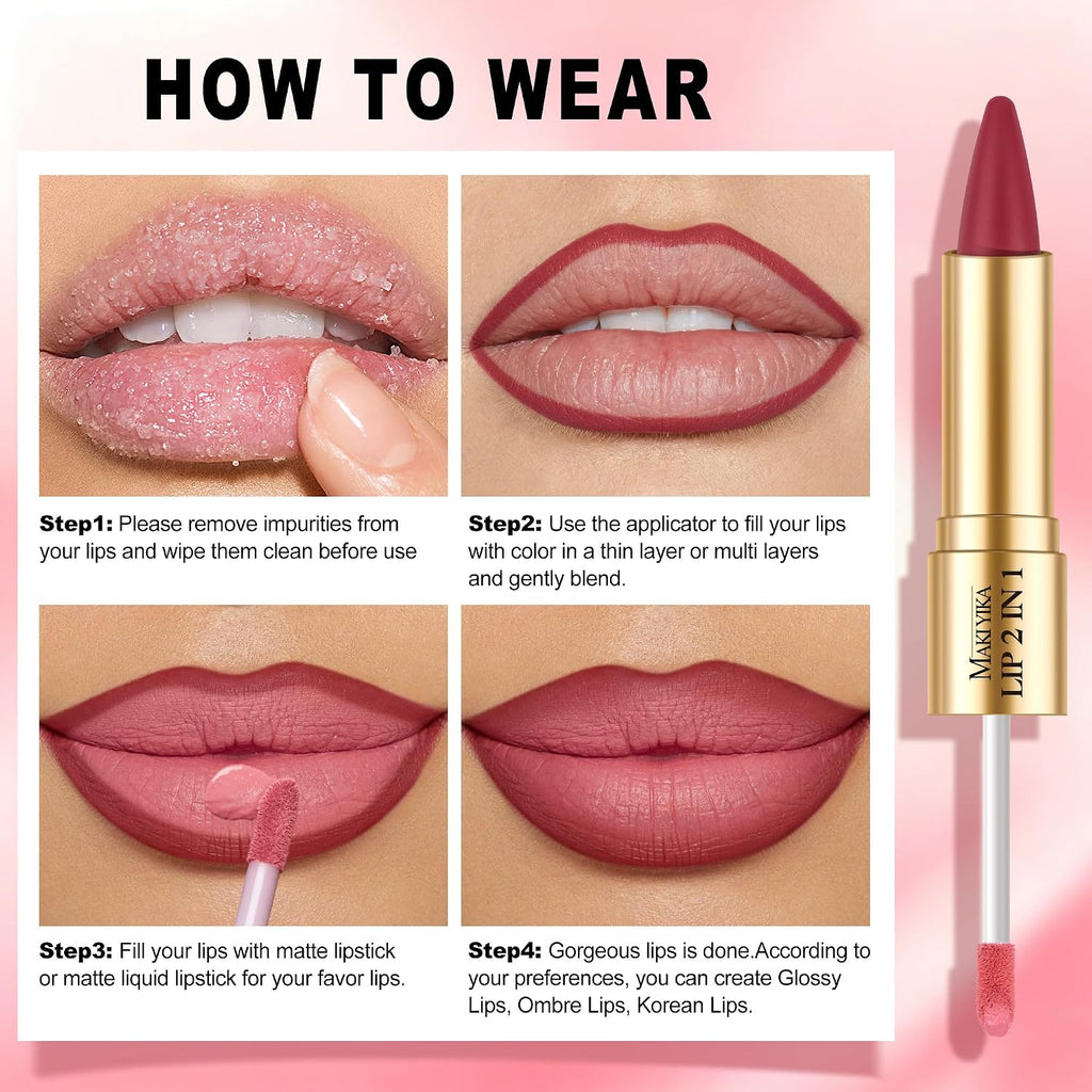 Brown Lip Liner Pink Matte Liquid Lipstick Combo for Women