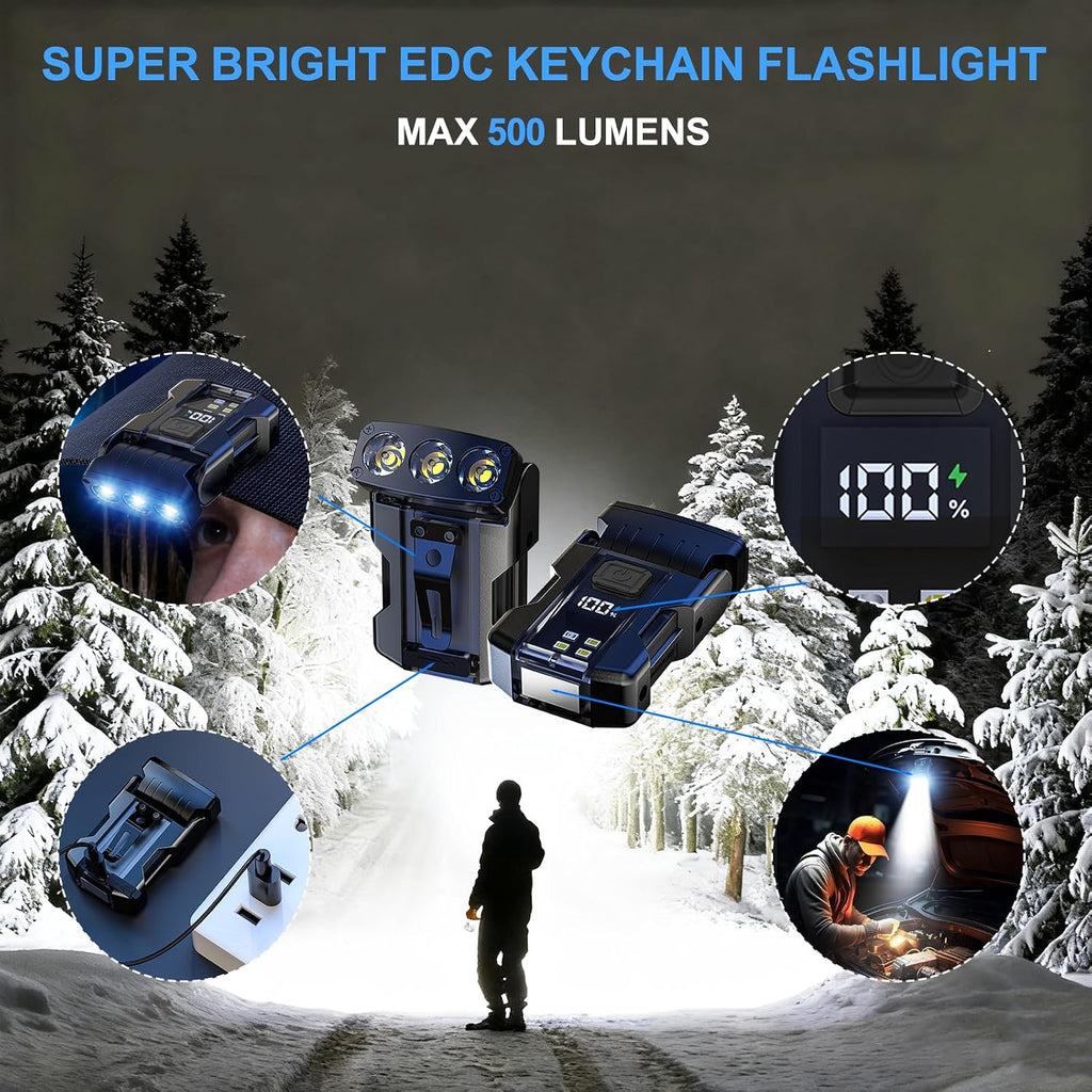 EDC Keychain Flashlight Rechargeable - Super Bright Mini Clip on Keychain Light with COB Side Light,Tail