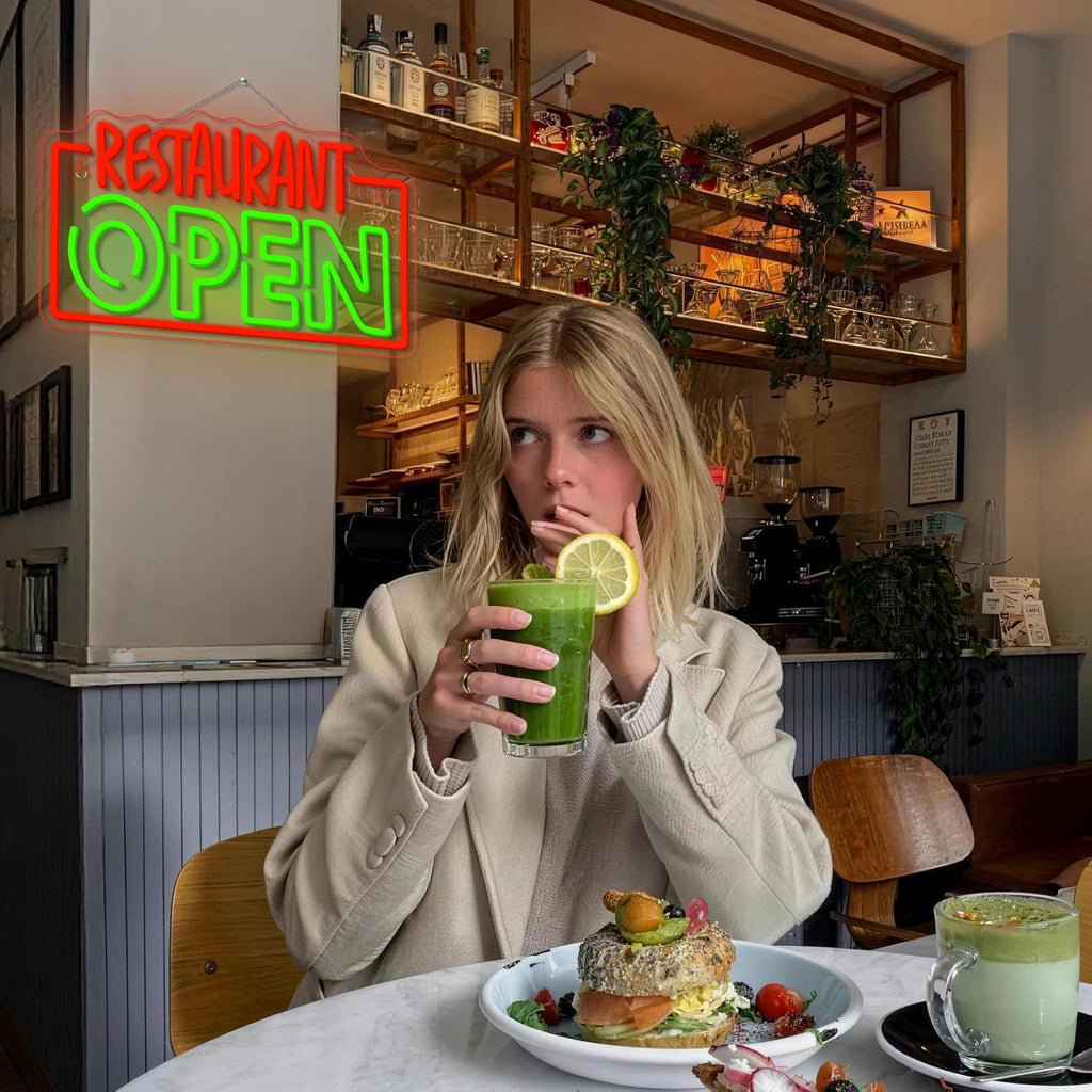Restaurant Open Neon Sign Red Green LED Light for Business Wall Decor