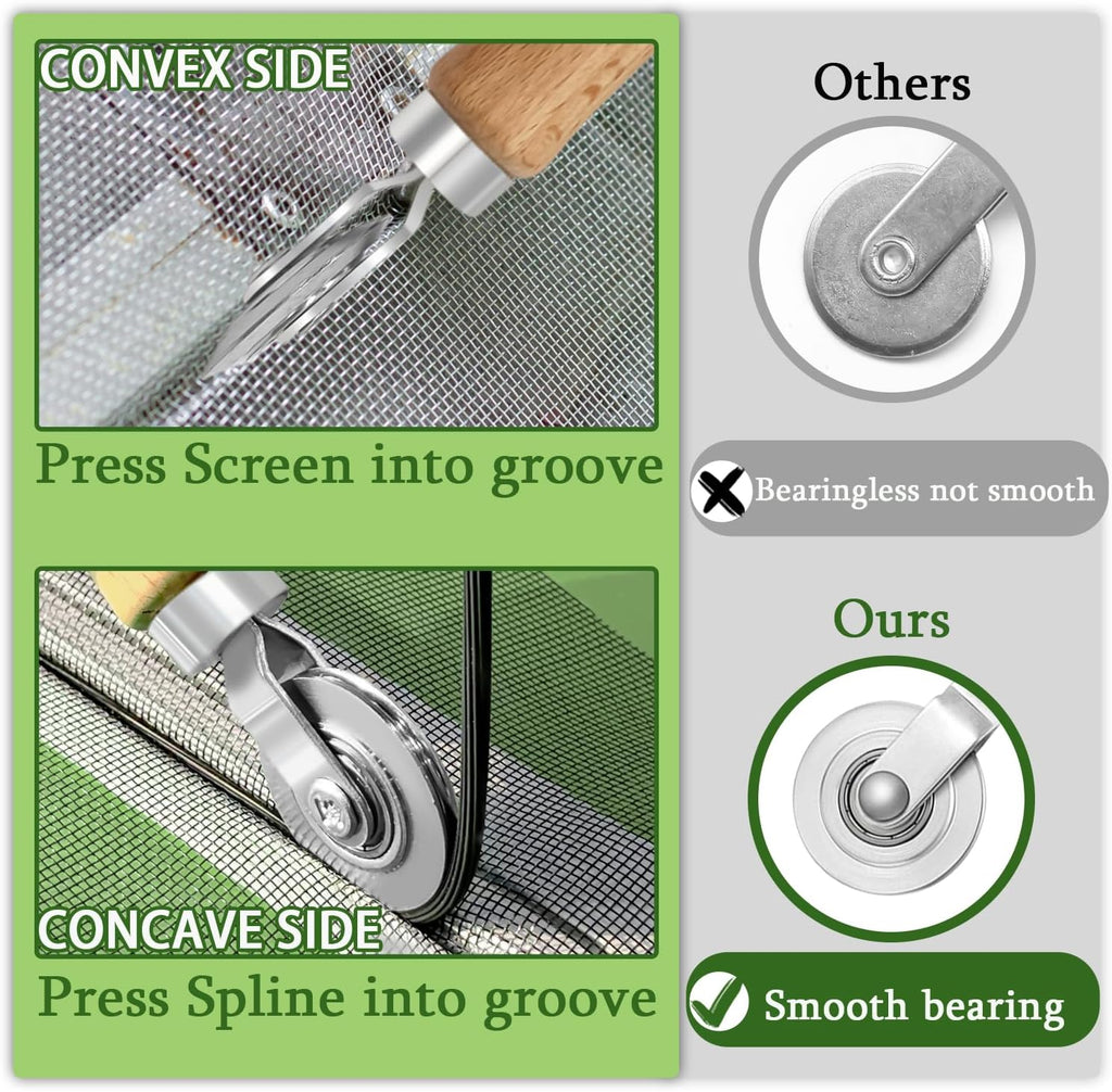 Screen Repair Kit,Roller+0.14”x32ft Spline+Hook