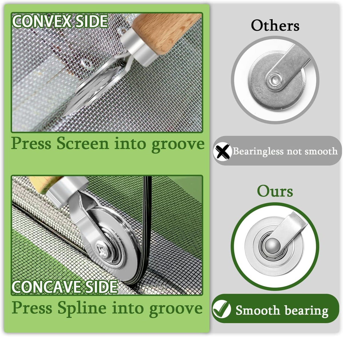 Screen Repair Kit,Roller+0.14”x32ft Spline+Hook