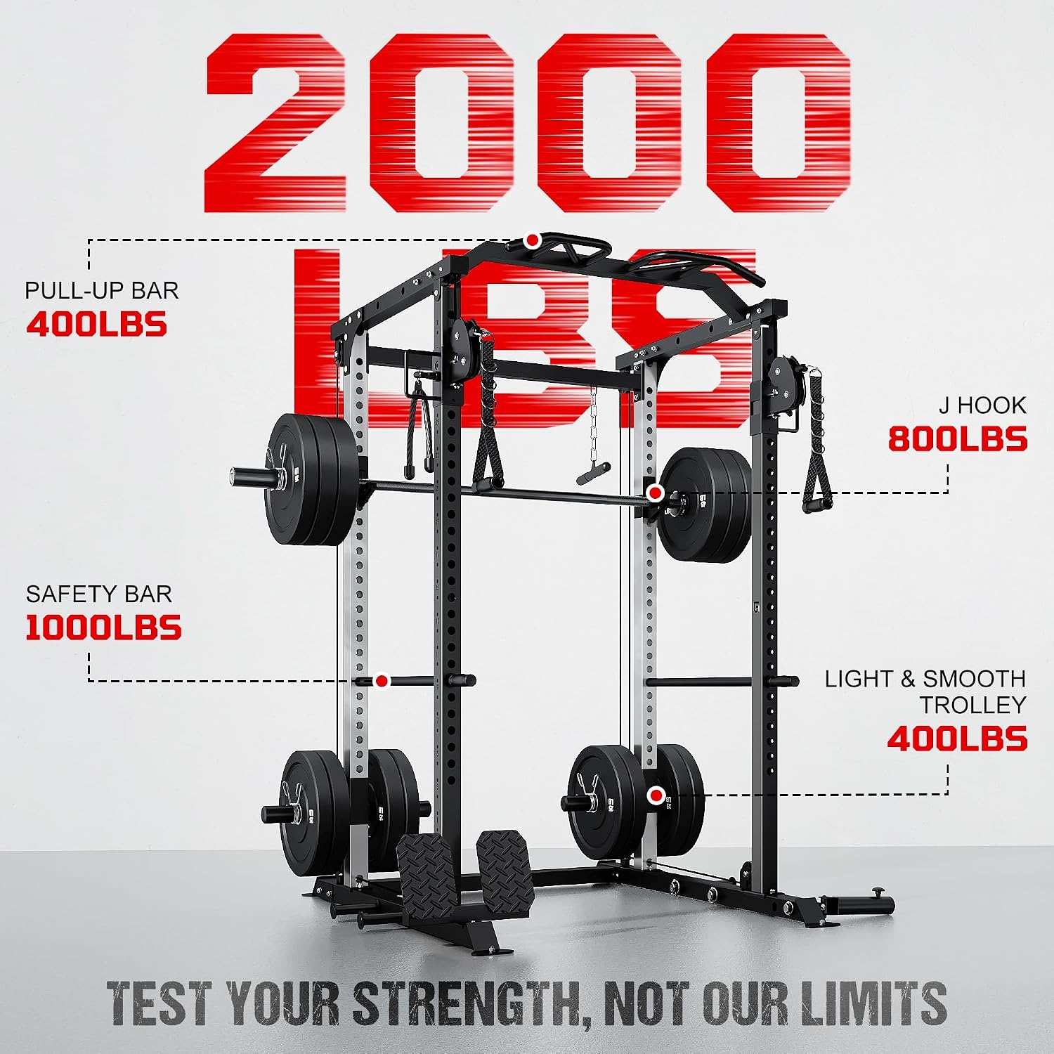 DP01 Power Cage, 2000LBS Squat Rack with Cable Crossover and Dual Independent Pulley System, Full Cage for Full Body