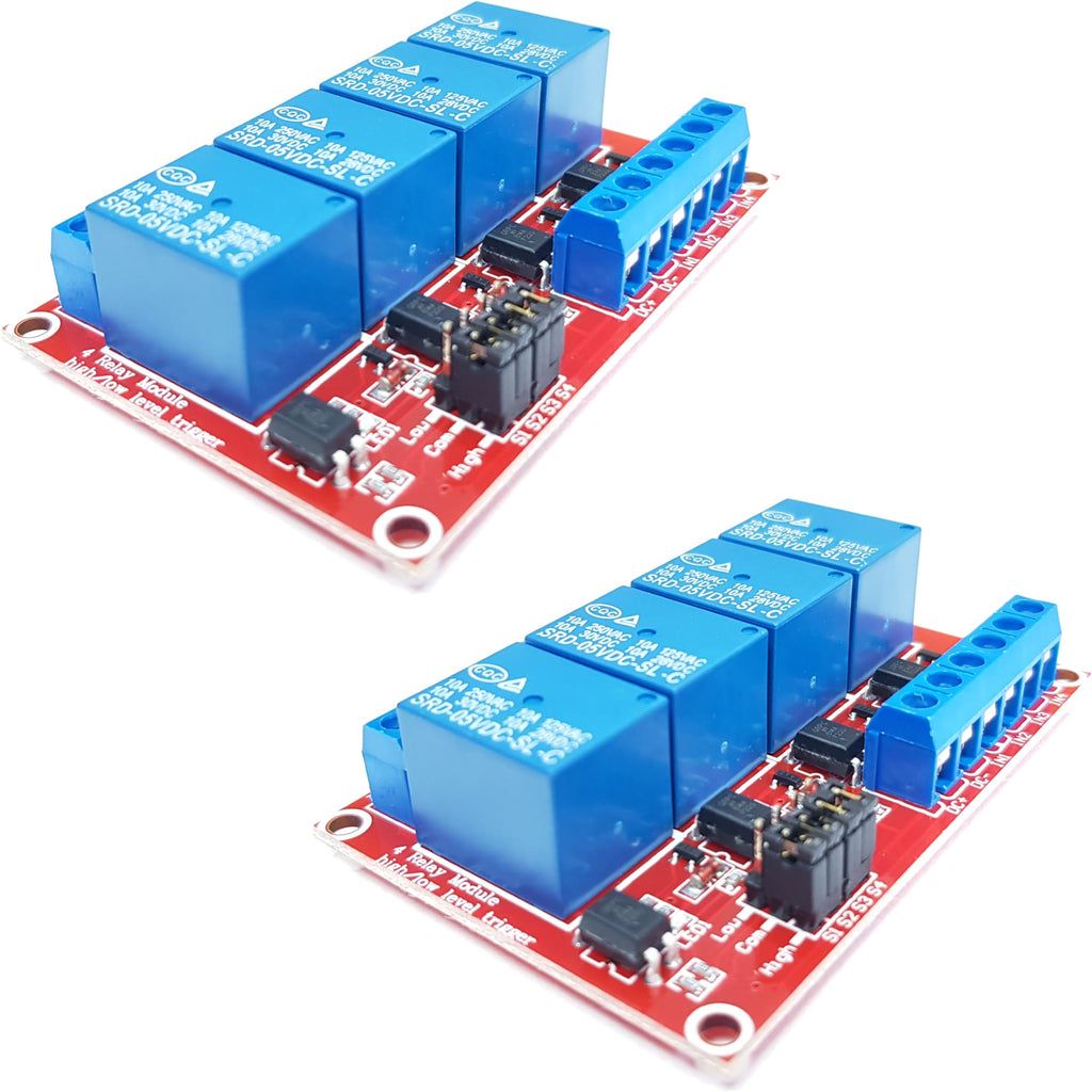 DIYables 4 Channel 5V Relay Module for Arduino ESP32 Raspberry Pi, 2 Pack