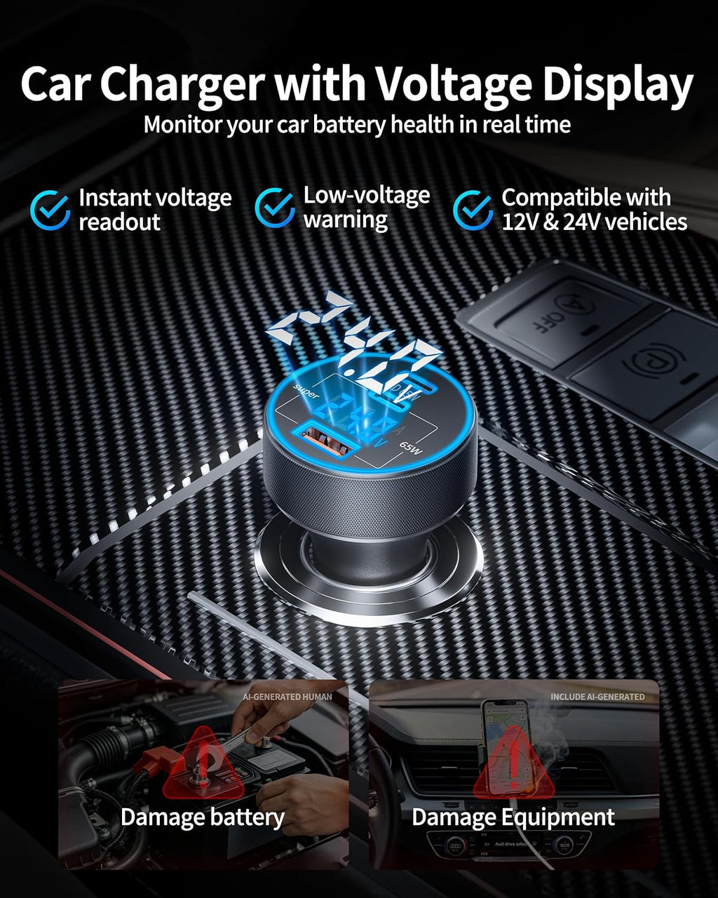 Car Charger USB C, 3-Port 130W Super Fast Car Phone Cigarette Lighter USB Charger, 12-24V USB Outlet Type C Car