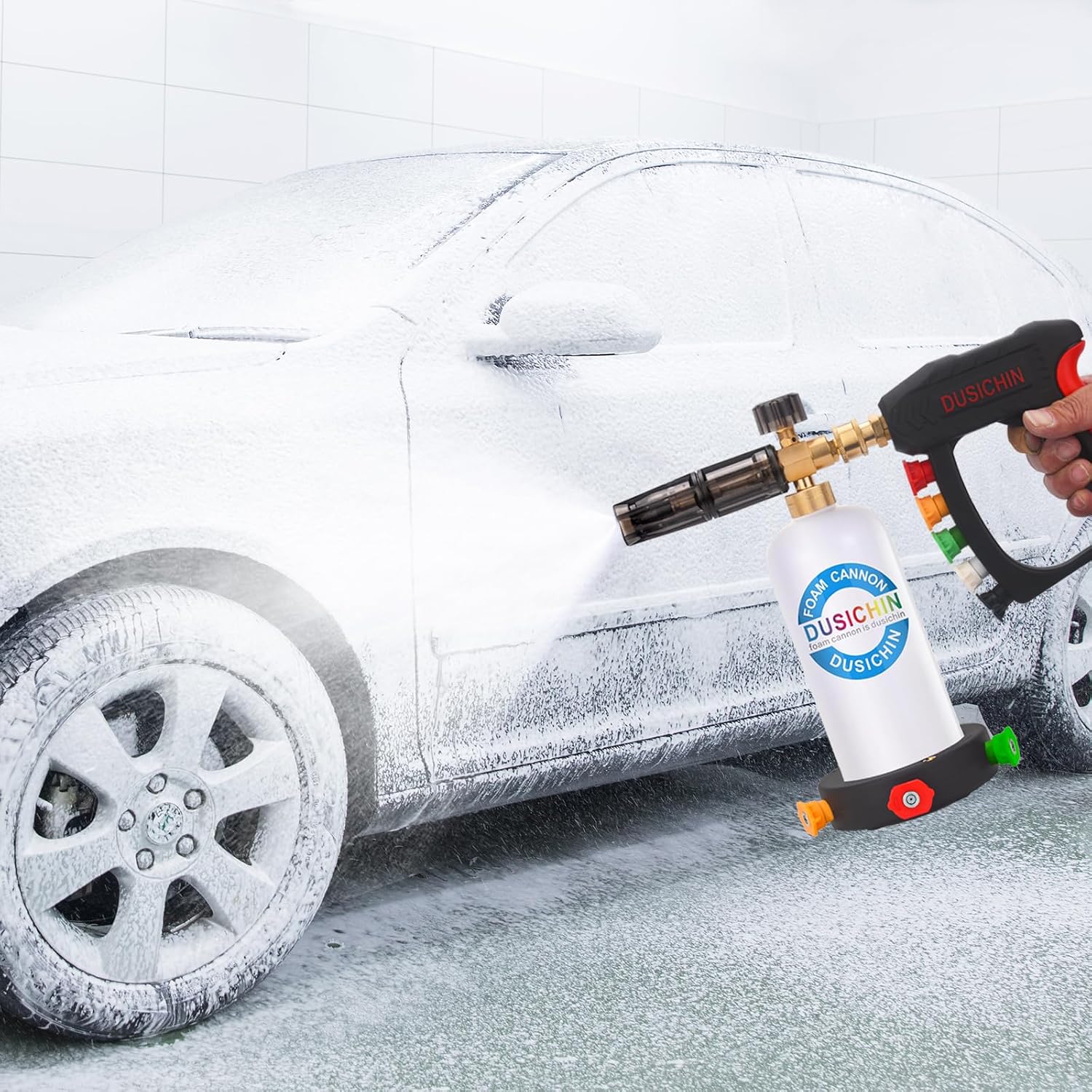 Foam Cannon Snow Lance Pressure Washer Nozzle Tips Holder Container Base, 5 Power Washer Sprayer Nozzles 1/4" Quick