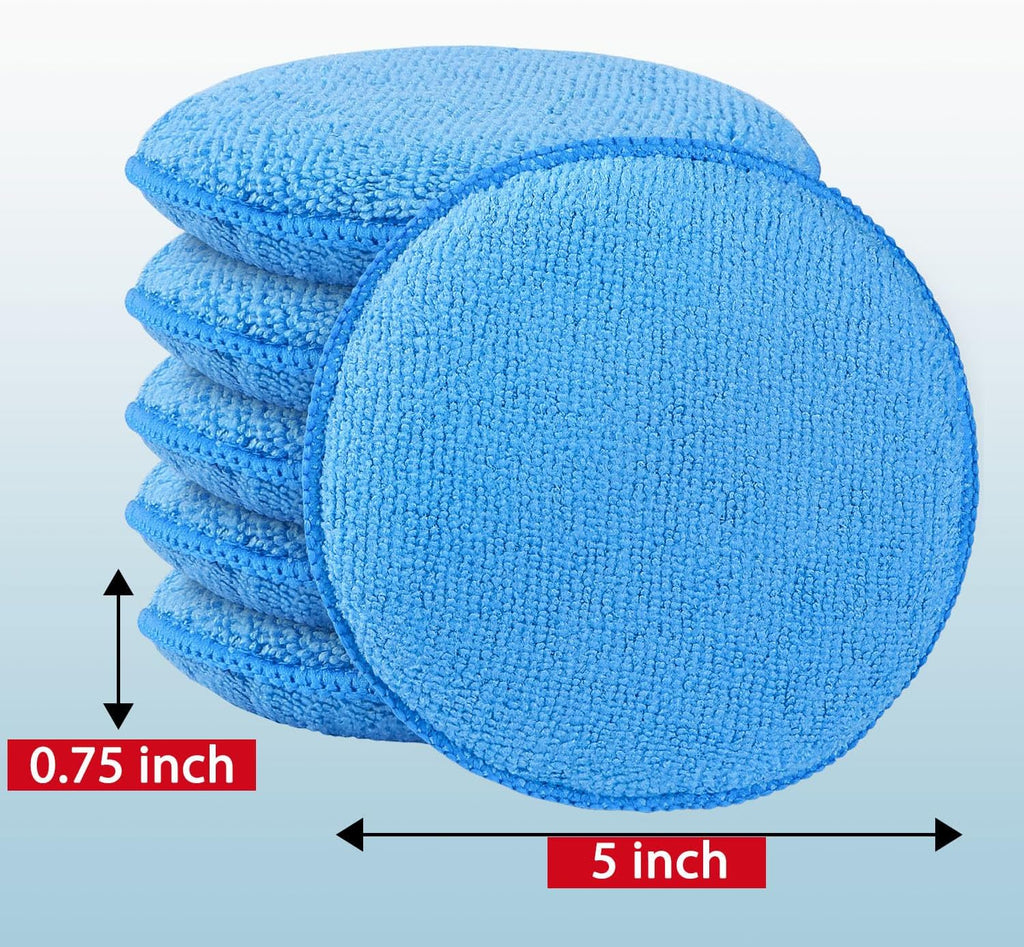 Microfiber Wax Applicator Pads, 5 Inch Round Foam Buffing & Detailing Polishing Pads, Reusable Car Wax Applicator for