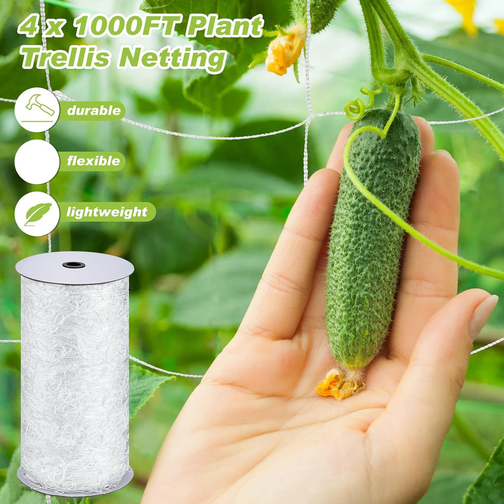4 x 1000 ft Trellis Netting Roll Heavy Duty Nylon Garden Trellis Netting with 6 Inch Mesh Soft Plant Support Net for
