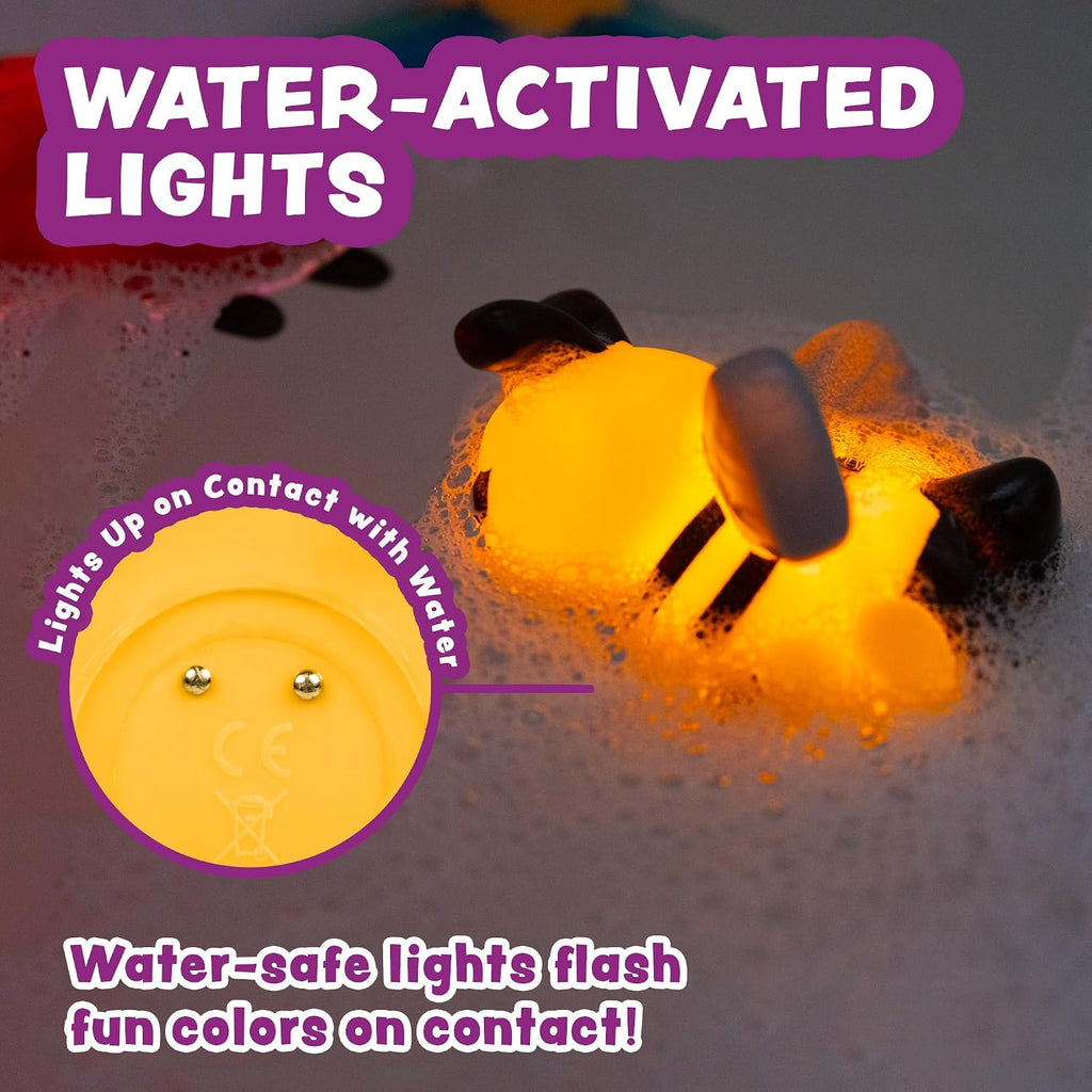 Bugs Light Up Bath Toys, 6 Pack | Water-Activated Light Up Toys Flash & Change Color | Easy-Grip Baby Girl & Toddler