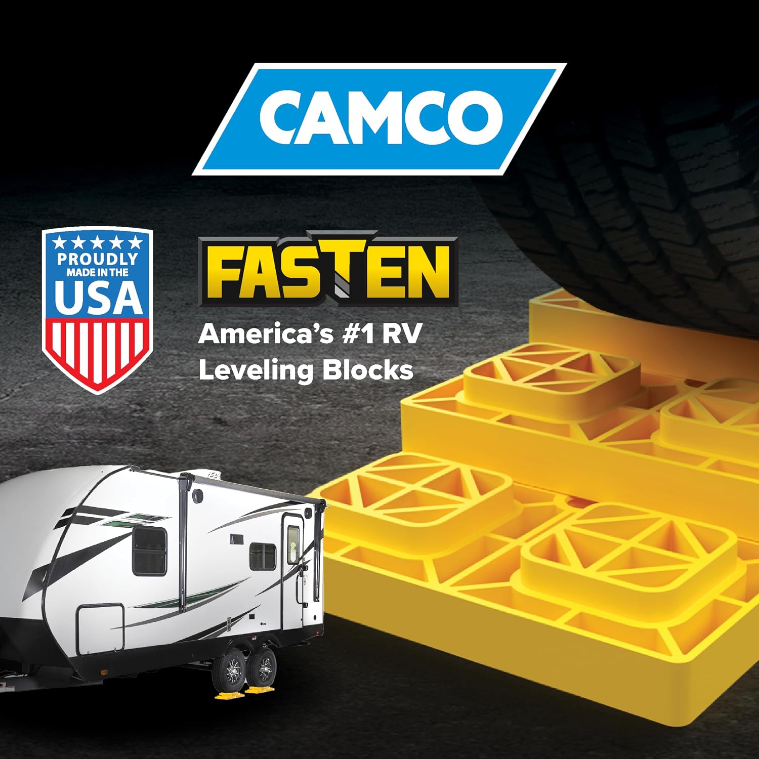 FasTen RV Leveling Blocks - Features Interlocking Design for Customizable Height - Carrying Handle Twists to Secure