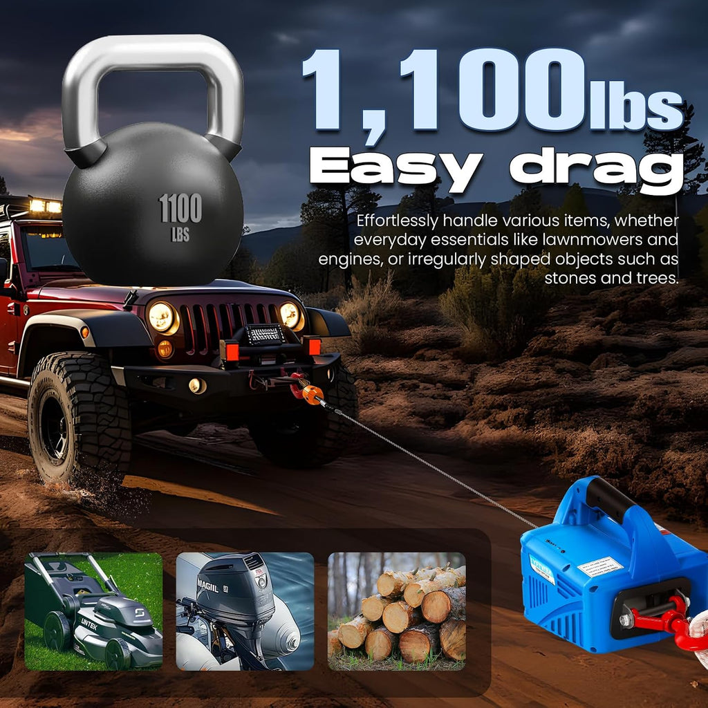 1100lbs Electric Hoist Winch with Wireless Remote Control 110/120 Volt Portable Power Electric Hoist 16ft/min
