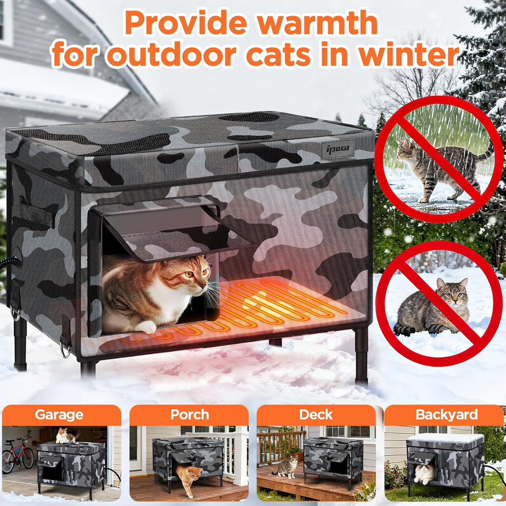 6 Layers Ultra Sturdy Cat Houses for Outdoor Cats, 100% Waterproof with 900D Oxford Fabric & Fully Insulated