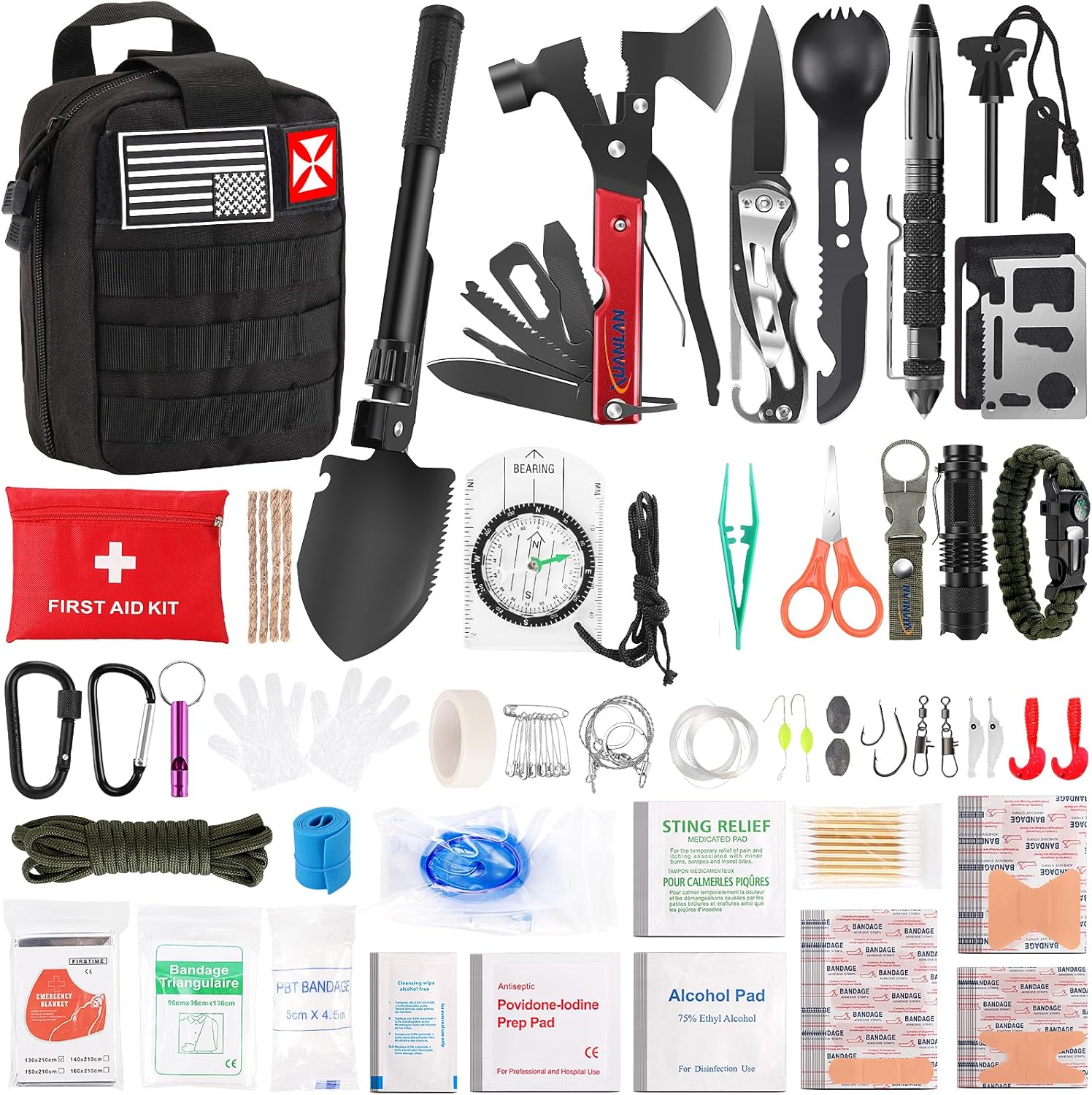 Survival First Aid Kit, 248PCS Survival Tools Camping Essentials Tactical Gear Emergency Trauma Medical Supplies
