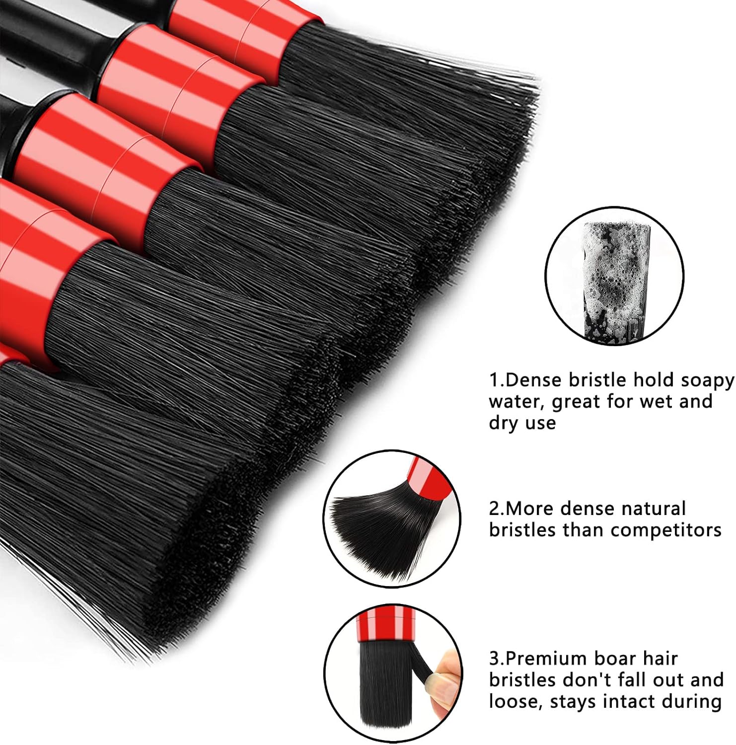 10pcs Auto Car Detailing Brush Set Car Interior Cleaning Kit Includes 5 Boar Hair Detail Brush,3 Wire Brush, 2 Air