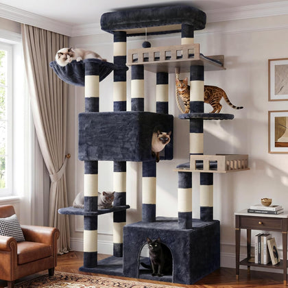 Maine Coon Cat Tree, Heavy Duty Cat Tree for Indoor Cats Large Adult, Cat Tower for Large Cats 20 lbs+ with Hammock