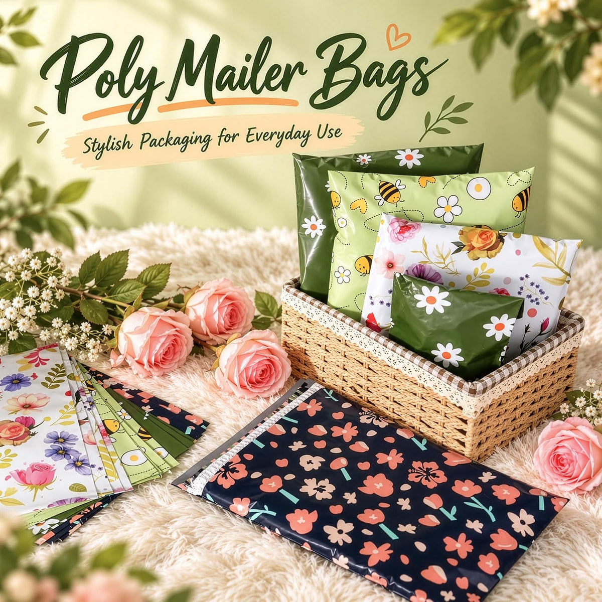 Poly Mailers 10x13 Inch, 100 Count, Assorted Prints, Self Seal