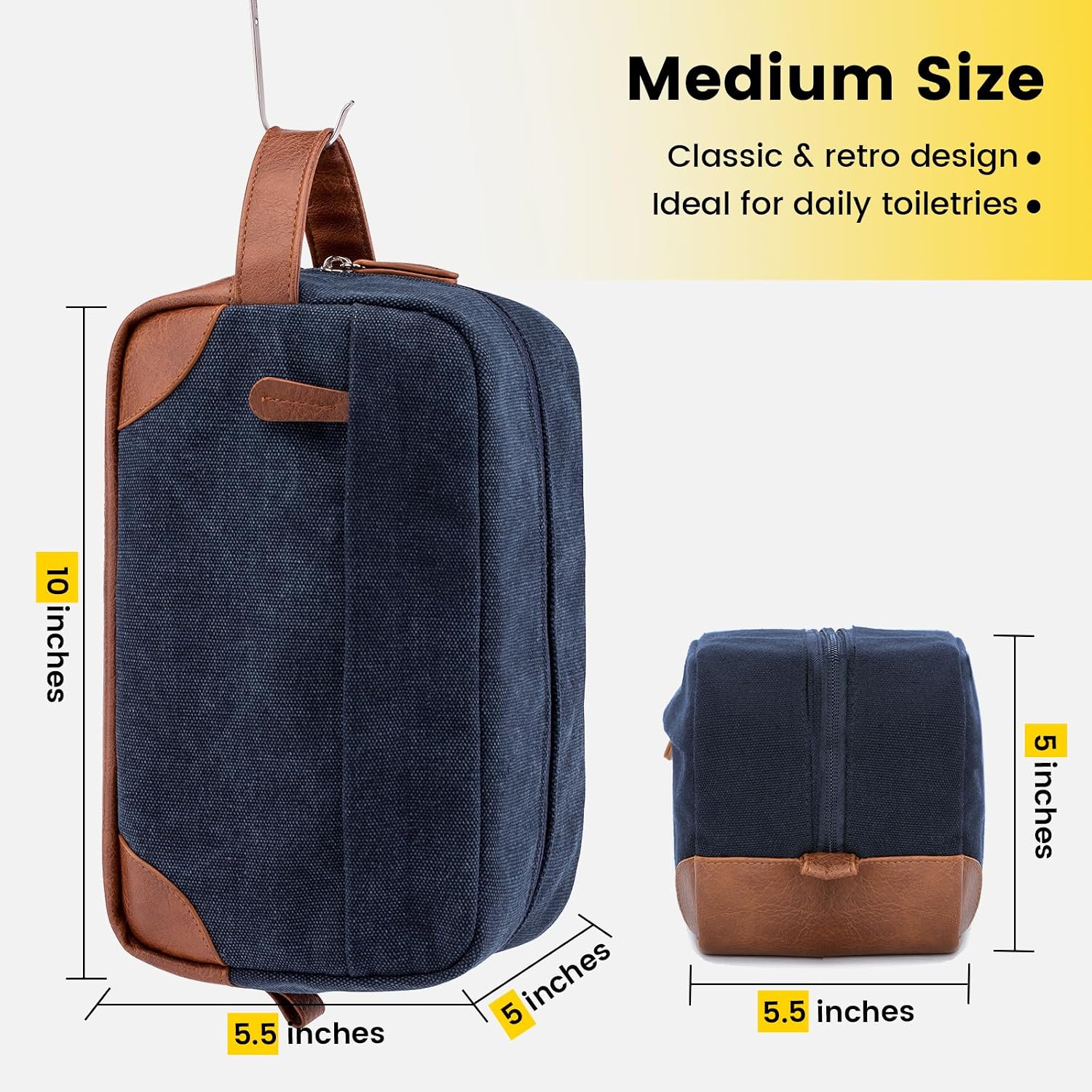 Toiletry Bag Hanging Dopp Kit for Men Water Resistant Canvas Shaving Bag with Large Capacity for Travel - Navy Blue