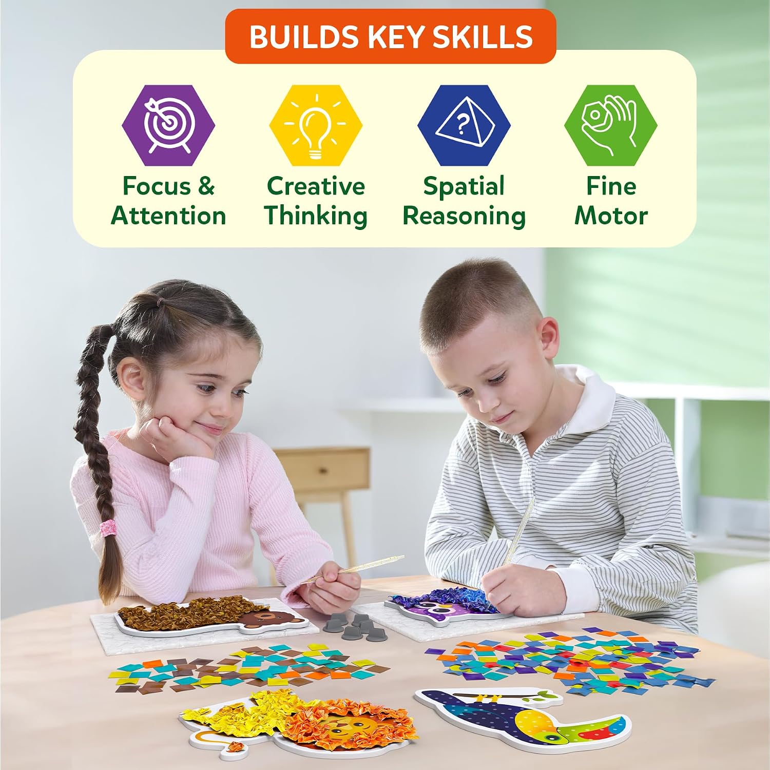Poke-in Art – Animals, Mess-Free DIY Wood Craft Kit for Kids | Creative Fine Motor Activity, Pretend Play & Room