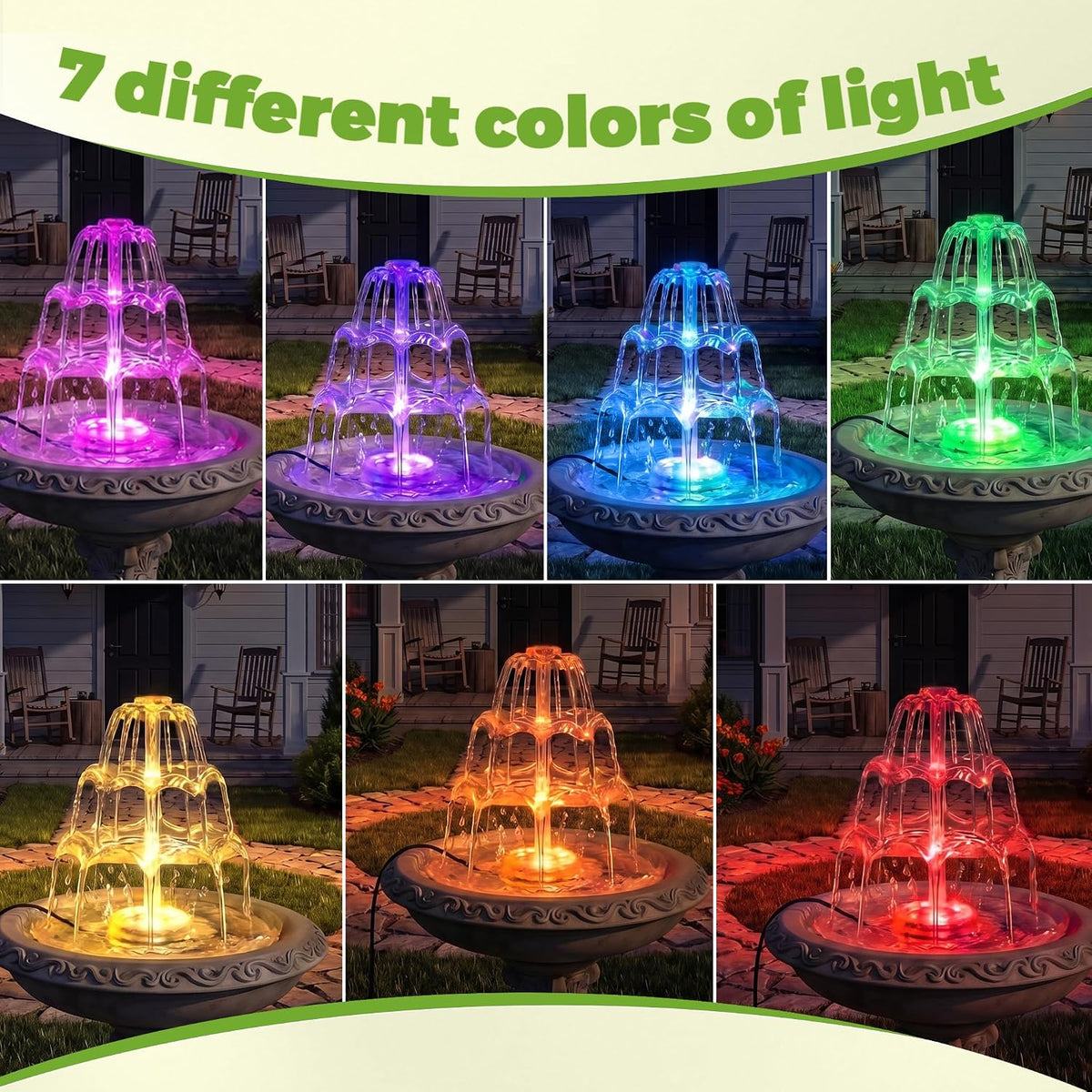 6.5W Solar Bird Bath Fountains with Lights, 3 Tiered Bird Bath