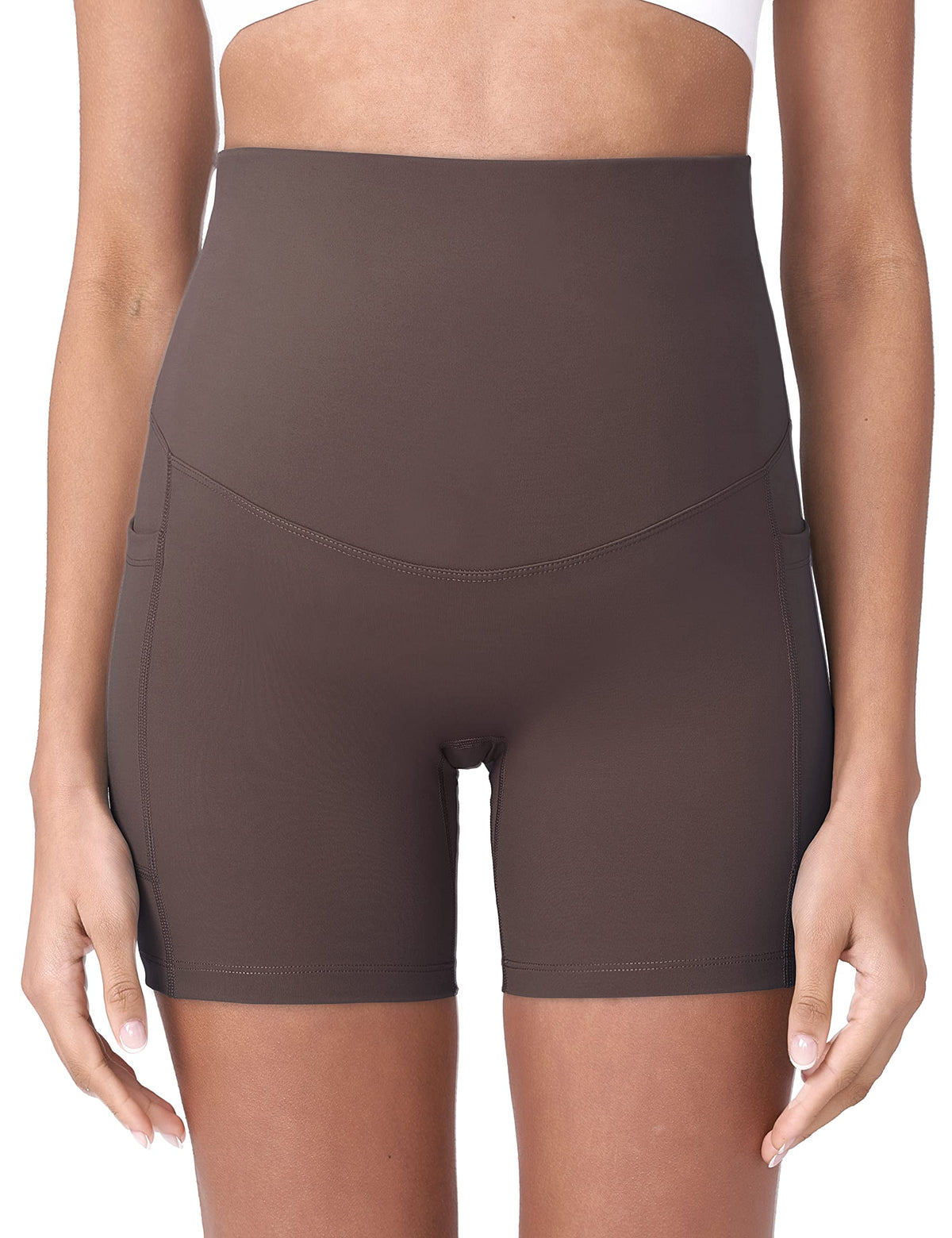 Maternity Biker Shorts Pockets Dark Brown 5" X-Large