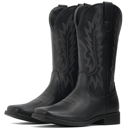 Cowboy Boots For Women Square Toe Wide Western Mid Calf Cowgirl Boots