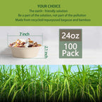 24 Oz Disposable Bowls, [100 Pack] Paper Bowls Disposable - Heavy Duty and Eco-friendly Sugarcane and Bamboo Bagasse