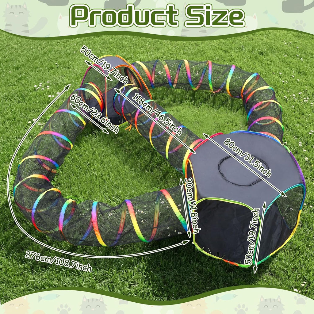 Outdoor Rainbow Cat Enclosure, 5 in 1 Portable Cat Tents for Outside Cage Free Outside Pet Enclosure Cat Tunnel