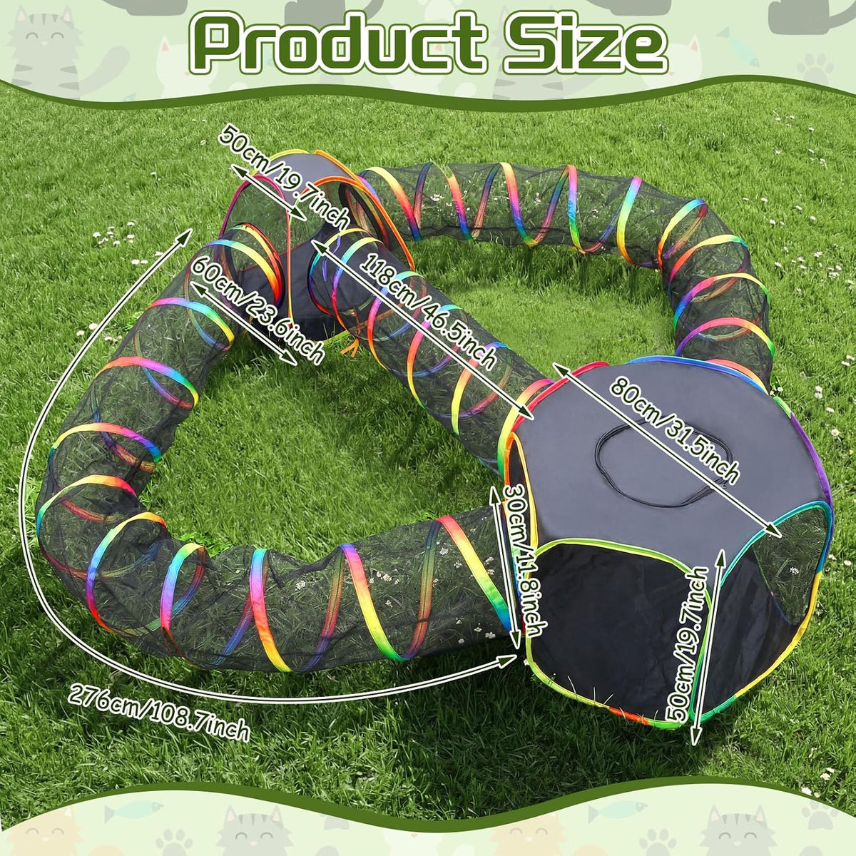 Outdoor Rainbow Cat Enclosure, 5 in 1 Portable Cat Tents for Outside Cage Free Outside Pet Enclosure Cat Tunnel