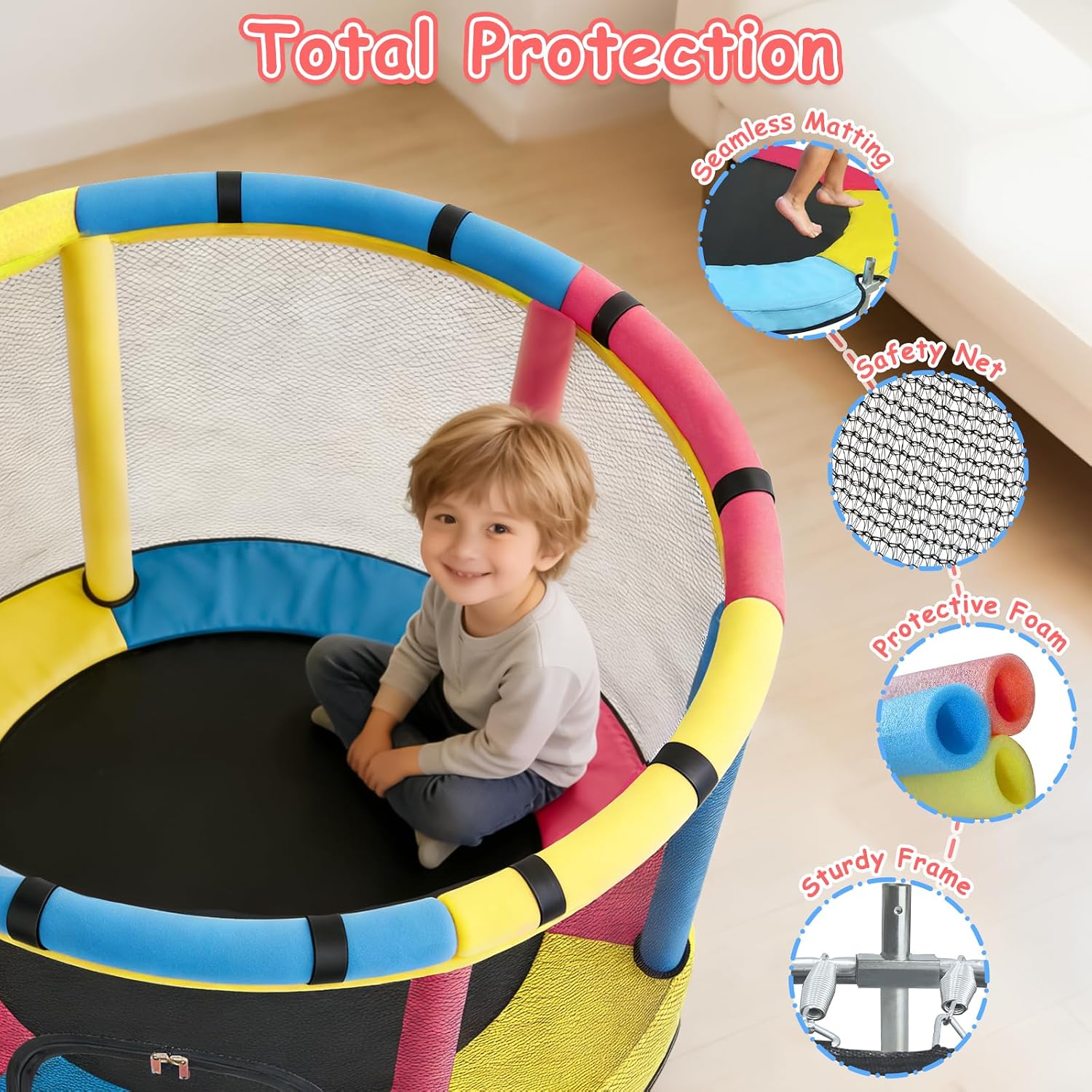 Trampoline for Kids with Safety Enclosure Net, Indoor & Outdoor Toddler Trampoline, 47" Baby Mini Recreational