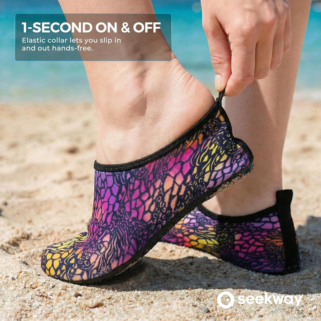 Water Shoes Women Men Adult Quick-Dry Aqua Socks Barefoot Non Slip for Beach Swim River Pool Lake surf Black SK002(U)