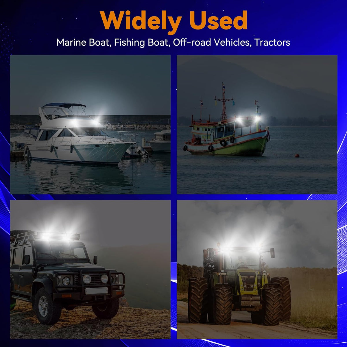 RVZONE 18W 1200LM 120° Marine Spreader Lights 2‑Pack, Black Housing