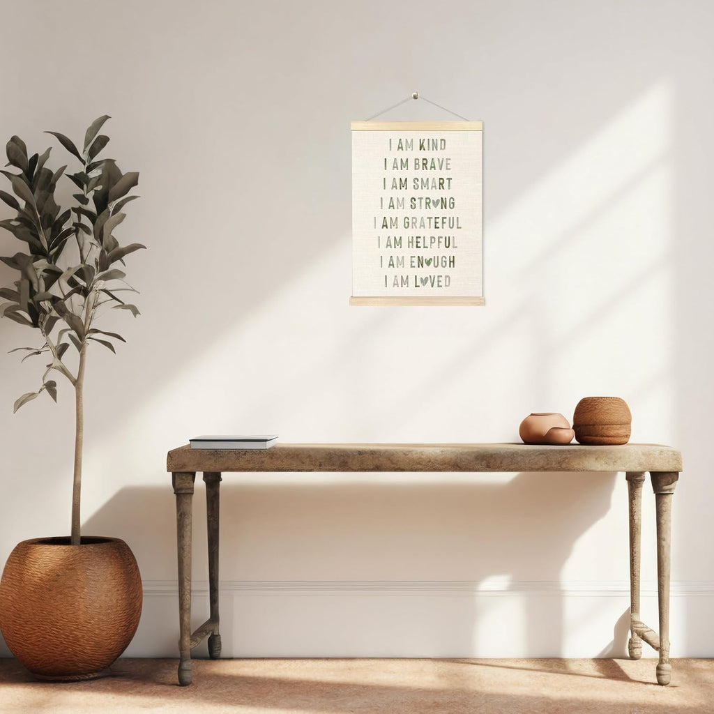 Boho Sage Green Positive Affirmations Wall Art Posters, Boho Nursery Decor Boy Girl, I Am Kind Brave Smart Canvas